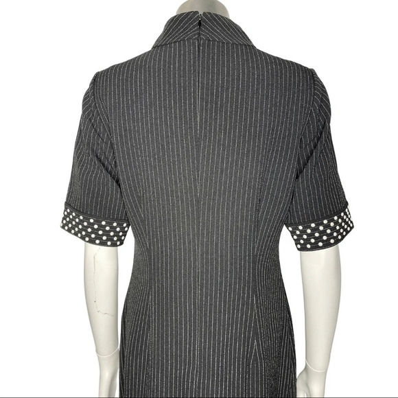 Karl Lagerfeld Paris Pinstripe Dress Pearl Like Sleeve Black White. Size  6 - Picture 8 of 9